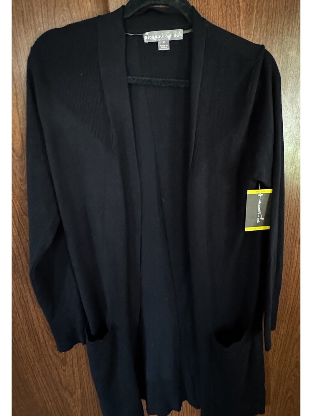 NWT Alexandra + Oak Womens M Black Longline Cardigan Duster Sweater Pockets